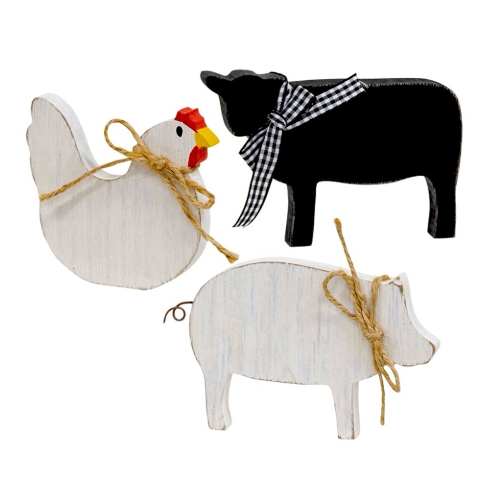 *Rustic Wood Farm Animal Shelf Sitters 3 Pc Set